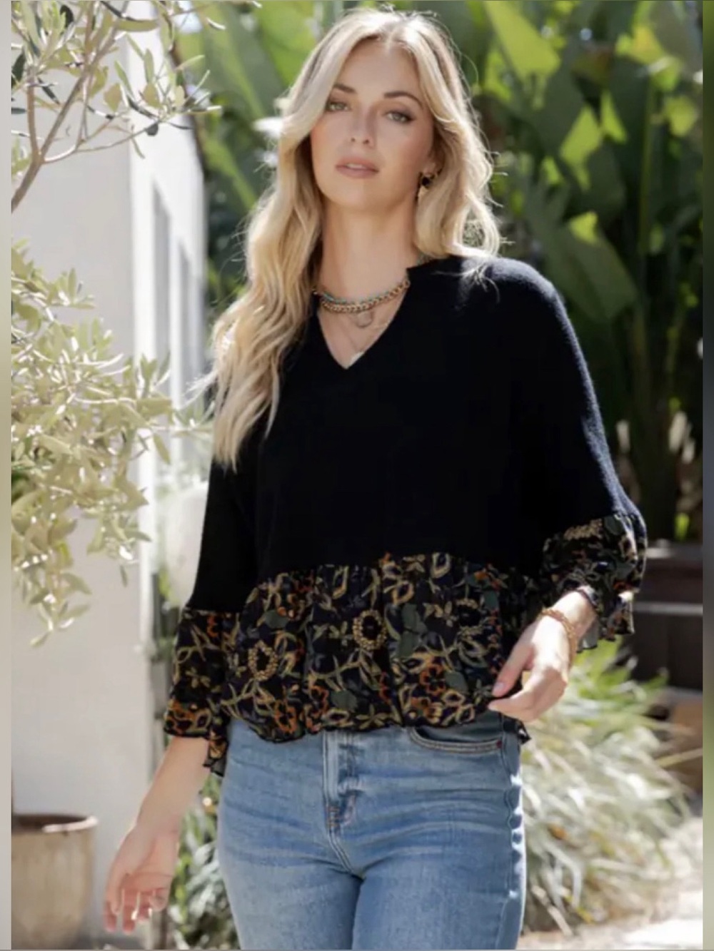Young Threads Black Sweater Knit Boho Top